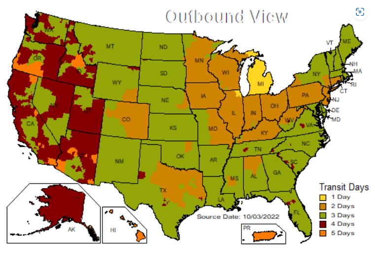 UPS Christmas Tree Transit Time Map